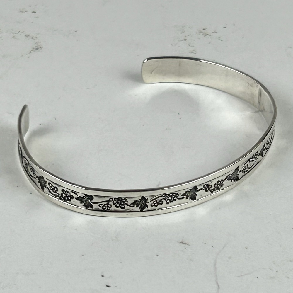 Ed Levin 8.4g Sterling Silver Grapevine Grape Leaf Relief Cuff Bracelet 6.5"